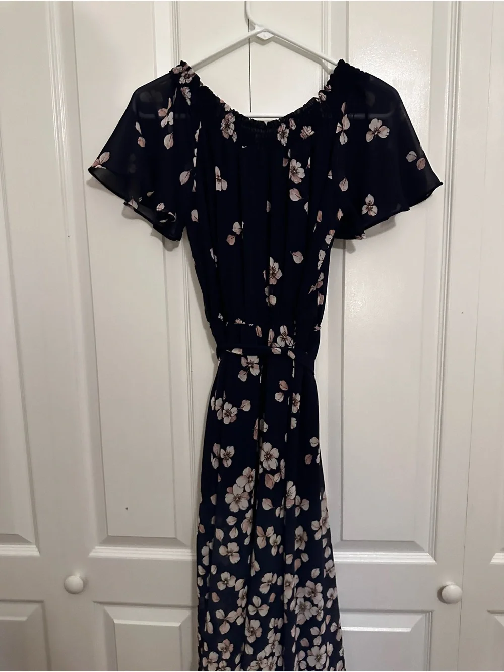 Floral Off-Shoulder Navy Blue Maxi Dress - Picture 2 of 3